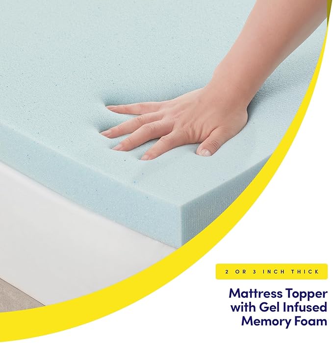Full Size Mattress Topper 3 Inch Gel Infused Memory Foam Cooling Pad CertiPUR US Certified - Enhance Sleep Quality with Pressure Relief and Temperature Regulation, Full, Blue, 3 Inch Thick