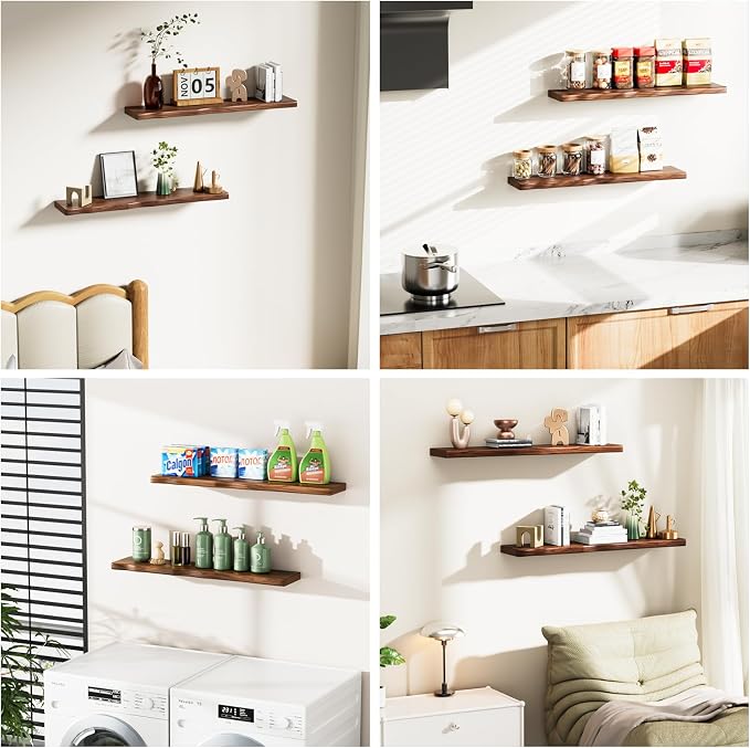 Floating Shelves for Wall Rustic Farmhouse 36 Inch Floating Shelf Bathroom Wooden Shelves for Wall Mounted Live Edge Pine Shelf with Unique Natural Grain for Living Room Bedroom Kitchen (Walnut) - Image 6