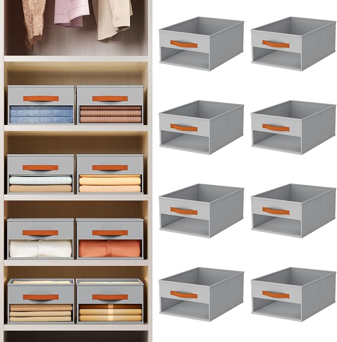 Homsorout Drawer Organizers and Storage - 8 Pack Foldable Pants Organizer with Clear Window & Handles, Fabric Closet Organizer for Clothes, Jeans, Sweaters, Towels, T-shirt, Scarf (Grey) - Image 2