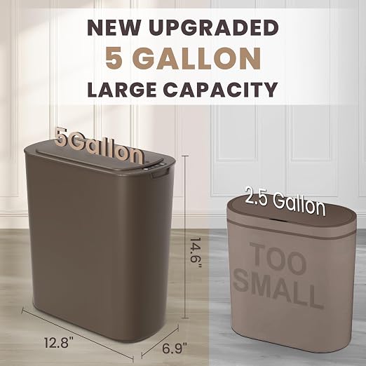 Cesun Bathroom Trash Can with Lid, 5 Gallon Motion Sensor Trash Can, Small Automatic Garbage Can, Touchless Smart Plastic Slim Wastebasket for Bedroom, Office, rv, Living Room, Brown - Image 2