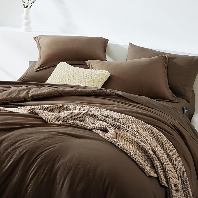 WRENSONGE Queen Comforter Set- 7 Pieces Soft Chocolate Brown Bed in a Bag with Fitted Sheet, Flat Sheet, 2 Pillow Shams, and 2 Pillowcases- Warm Bedding Sets Queen for All Season