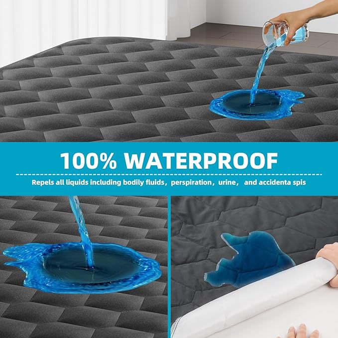 Queen Mattress Protector, Waterproof Mattress Pad Noiseless with Deep Pocket for 8-21 inches Mattress, Soft & Breathable Bed Mattress Cover Washable for Home, Bedroom, Hotel Queen Size (Dark Gray)