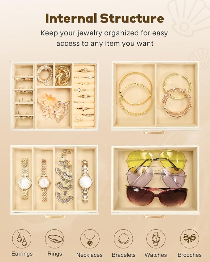 Enthralite Jewelry Box with 3 Drawers : Jewelry Display Organizer for Earrings Necklaces - Gift for Girls Women | White - Image 5