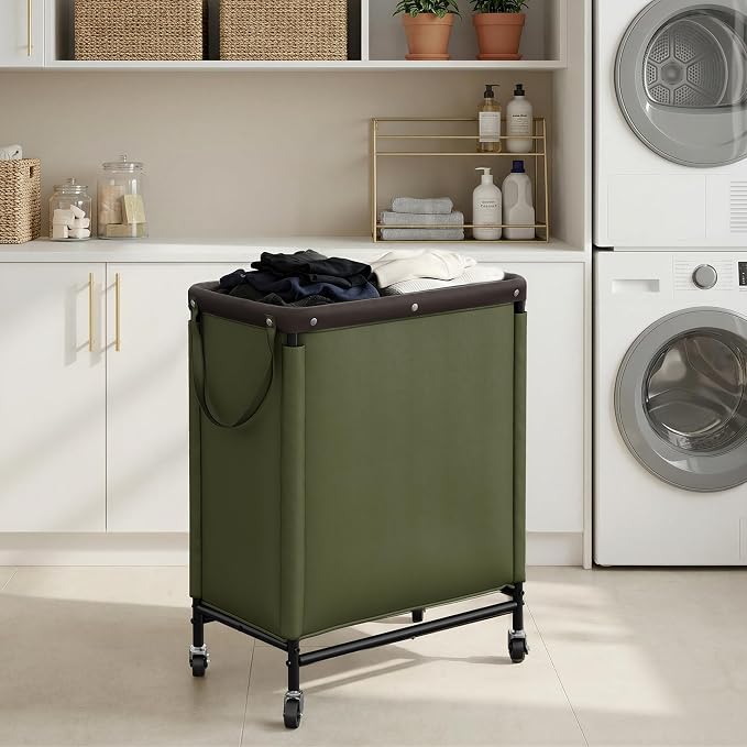 StorageWorks Laundry Hamper 2 Section, 100L Rolling Laundry Sorter Cart with Removable and Washable Liner Bag, Clothes Hamper with Wheels and Handle for Laundry Room and Bedroom, Green - Image 6