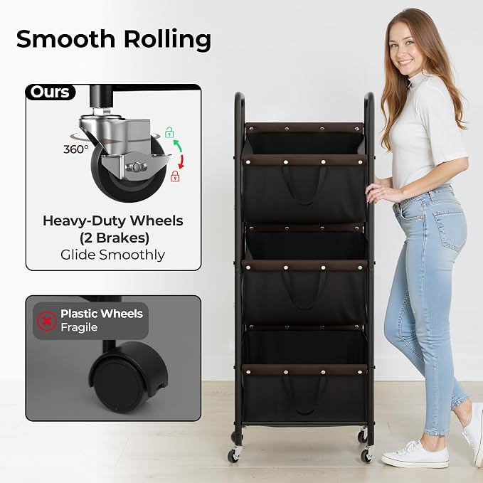 GRANNY SAYS 3 Tier Laundry Sorter, Laundry Basket with Wheels, Laundry Room Organization and Storage, 3 Section Rolling Laundry Cart for Dorm, Bathroom, Bedroom, Closet, Black - Image 4