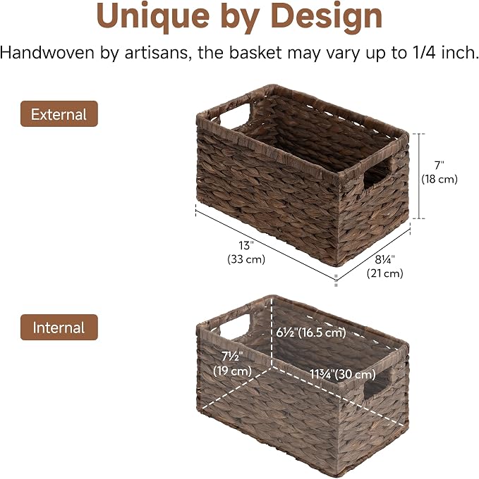 StorageWorks Storage Baskets for Organizing, Water Hyacinth Baskets for Shelves, Organizer Basket with Handles, Decorative Storage Basket for Closet, Pantry Organizers - Image 2