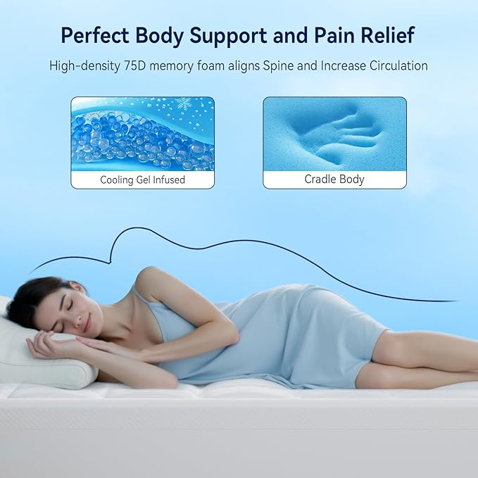 ELEMUSE 3 Inch Twin Size Dual Layer Memory Foam Mattress Topper, 2 Inch Premium Cooling Gel Memory Foam, 1 Inch Soft Pressure Relief Pillowtop Mattress Pad, CertiPUR‑US Certified, Sleep Upgrade