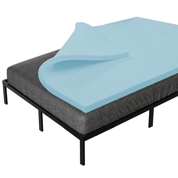 Treaton, 1-Inch Gel Memory Foam Mattress Topper, CertiPUR-US Certified for Superior Comfort and Support, Full, Blue
