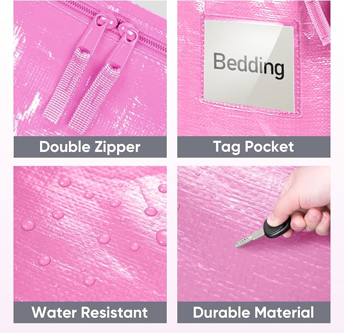 TICONN 6 Pack Extra Large Moving Bags Heavy Duty with Zippers & Carrying Handles, Durable Storage Bags Moving Boxes for Closet Organizers and Storage (6 Pack, Pink) - Image 6