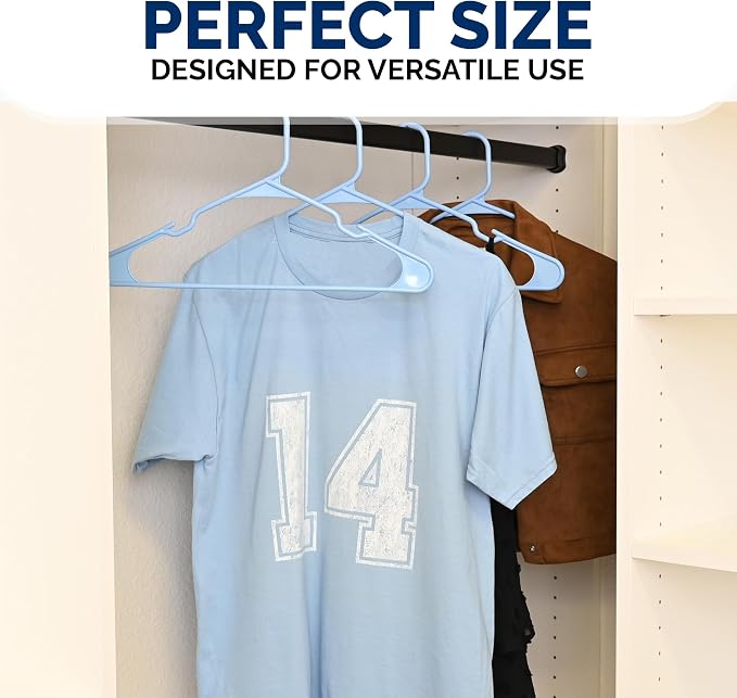 Closetselect Plastic Hangers 50 Pack - Space Saving Clothes Hangers, Made in USA, Durable & Strong Plastic Shirt & Coat Hanger with Notches & Shoulder Grooves, Non-Slip Clothing Hangers | Victory Blue - Image 6