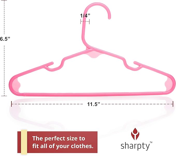 Sharpty Kids Plastic Hangers, Children's Hangers for Baby, Toddler, and Child Clothes - Everyday Standard Use - Ideal for Boys and Girls Closet, Clothing, Pants, Coats, and More - Pink, 60 Pack - Image 2