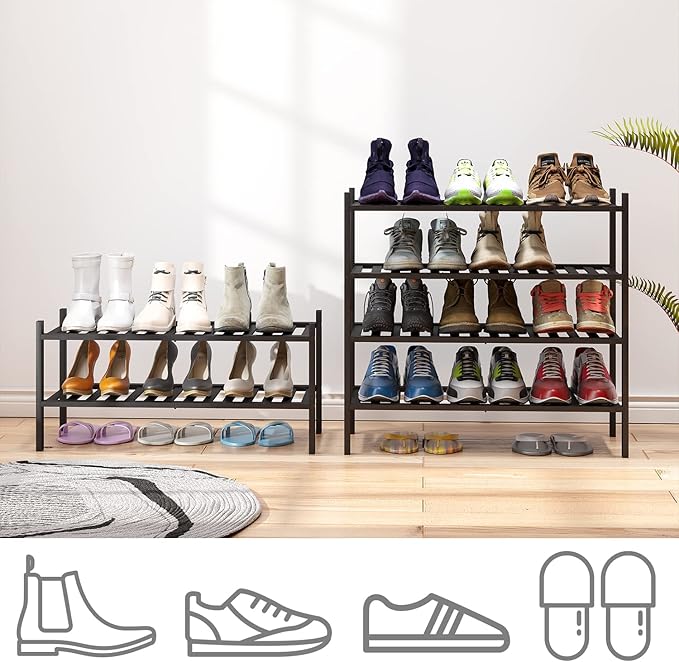viewcare 4-Tier Black Bamboo Shoe Rack for Entryway, Stackable | Foldable | Natural, Shoe Organizer for Hallway Closet, Free Standing Shoe Racks for Indoor Outdoor - Image 4