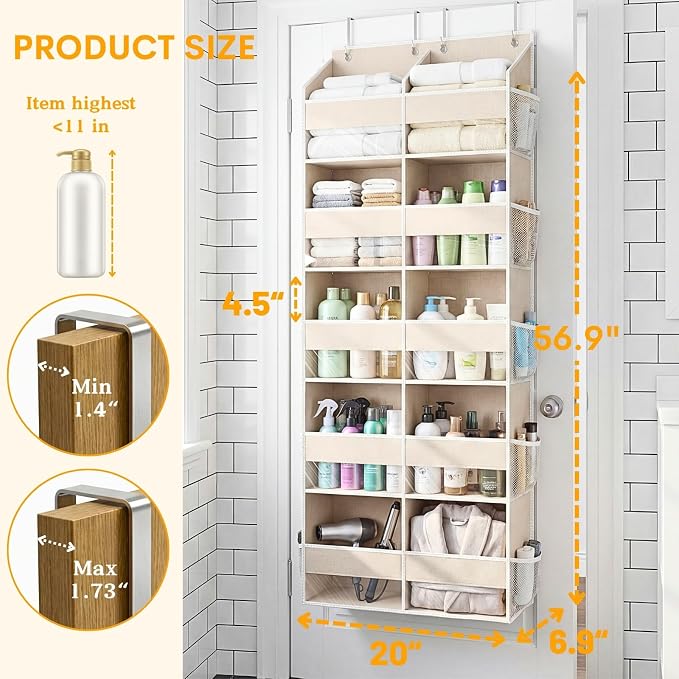 Ofiray-home Over the Door Organizer 5 Tiers,Extra Large Behind Door Storage of 10 Compartments,80 lbs Weight Capacity Over the Door Storage, Door Hanging Organizer for Closet, Diaper Organizer, Beige - Image 4