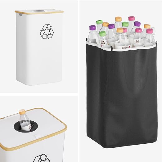 SpaceAid Recycling Bin for Kitchen 26 Gallon, 100L Recycle Bin with Lid and 2 Reusable Inner Bags, for Bottle Can Glass Plastic Stickers, White - Image 6