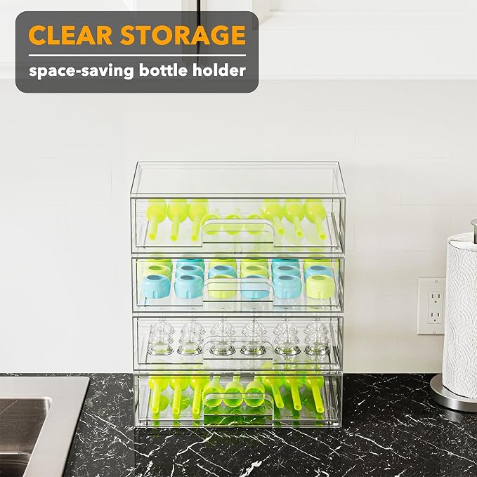 SpaceAid Bottle Storage Organizer Baby - Acrylic Bottles Station Organizer Container, Stackable Clear Drawers for Countertop, Vanity, Bathroom, Cabinet, Pantry Organization, 4 Pack, 4L, 13.7"H - Image 5
