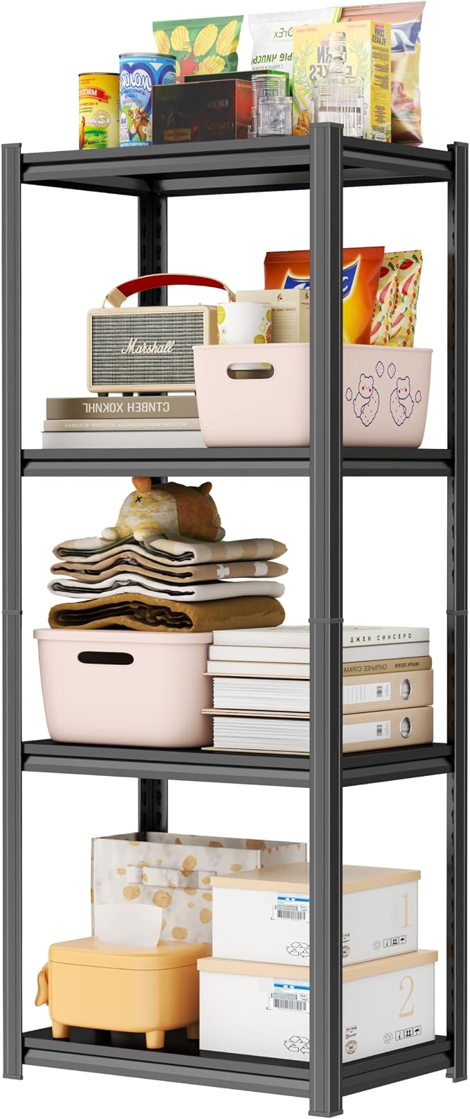 PRESTELION 54" H Storage Shelves 4-Tier Metal Shelf Garage Shelving Unit Adjustable Storage Rack for Basement, Warehouse, Pantry, Closet, Kitchen 54" H x 19.7" W x 13.8" D, Black by PRESTELION