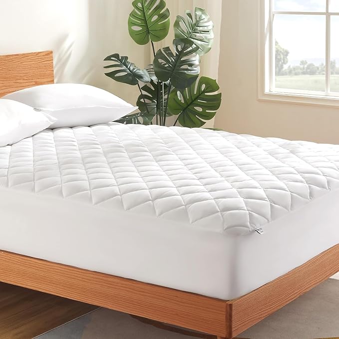SLEEP ZONE Twin XL Mattress Pad, Breathable and Noiseless Mattress Cover, Quilted Fitted Mattress Protector with Deep Pocket, Machine Washable Mattress Topper (White, Twin XL)