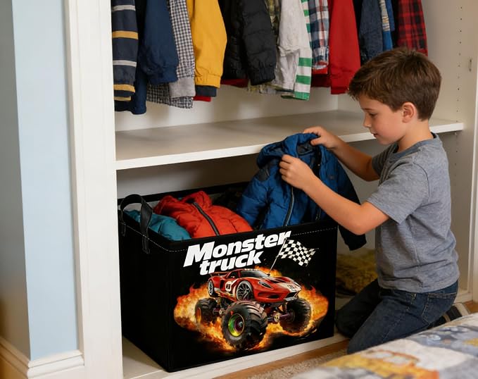 Rectangular Kids Baskets Moster truck Basket Cute Storage Bins Organizer Box Boys Room Decor for Home.(Black racing car) - Image 5