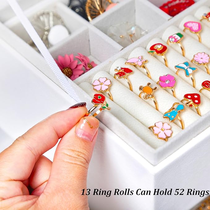 QBestry Earring Jewelry Box for Women Girls Stud Organizers, 5 Layers White Jewelry Organizer Box with Lock Necklaces and Earrings Holder Jewelry Box with Earring Organizer for Women Girls Xmas Gifts - Image 5