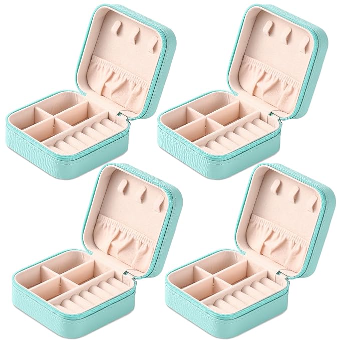 Neveika Mini Jewelry Box Leather Jewellery Ring Organizer Case Storage Gift Box Girls and Women (4pcs blue). - Image 8