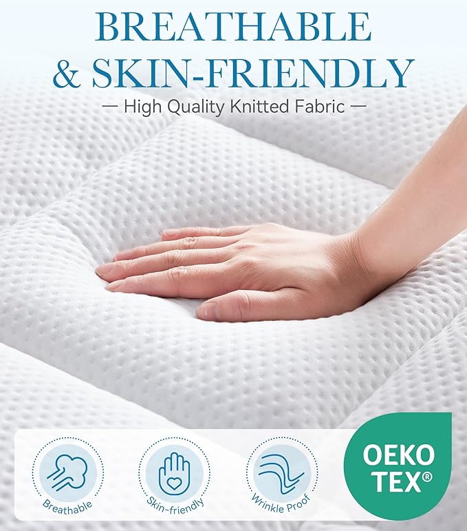 BDEUS Waterproof Dual Layer Memory Foam Mattress Topper Twin XL Size for Dorm Room, 2 Inch Gel Memory Foam Plus 500 GSM Down Alternative Quilted Pillow Top Mattress Pad Cover for Kids, Pets