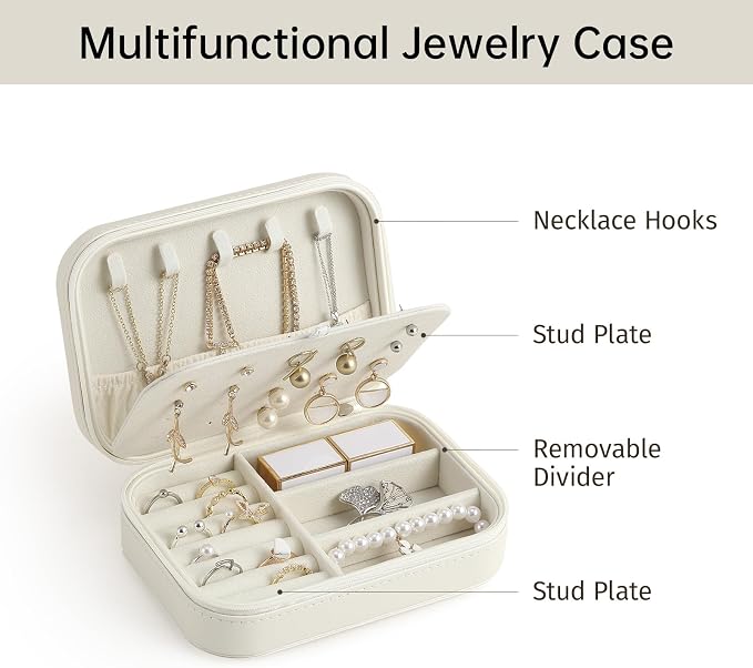 CASEGRACE Travel Jewelry Case, Double Layer Travel Jewelry Organizer for Necklace Earring Rings Jewelry Display Case for Women, White - Image 4