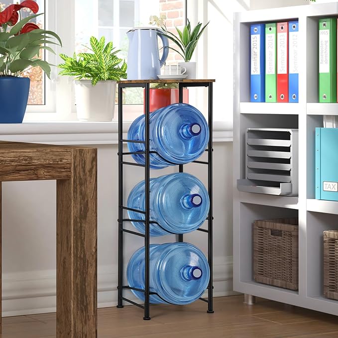 OYEAL 5 Gallon Water Bottle Jug Holder 3-Tier Water Bottle Holder Organizer with Top Shelf, Heavy Duty Water Dispenser Stand Rack for Kitchen Living Room Office, Rustic Brown - Image 7