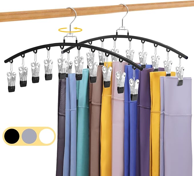 2 Pack Legging Organizer for Closet 360° Swivel, Metal Gym Clothes Organizer w/20 Clips Holds 20 Leggings, Hangers Space Saving, Closet Organizers and Storage, Dorm Room Organization Essentials, Black by Unknown