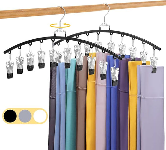 2 Pack Legging Organizer for Closet 360?? Swivel, Metal Gym Clothes Organizer w/20 Clips Holds 20 Leggings, Hangers Space Saving, Closet Organizers and Storage, Dorm Room Organization Essentials, Black by Unknown