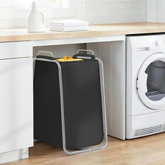 STORAGE MANIAC Metal Rack Laundry Hamper, Large Laundry Basket with Convenient Handle, Freestanding Dirty Clothes Hamper for for Dorm, College, Small Space, Closet, Bedroom, Black - Image 2