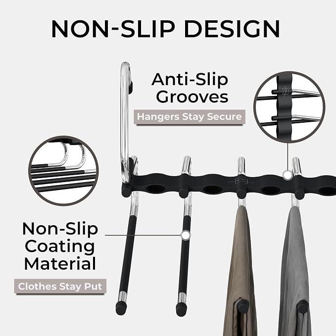 MORALVE Pants Hangers Space Saving - 2 Pack - Non-Slip Multi-Layer Space Saving Hangers - Multifunctional Clothing Rack for Closet Storage - Ideal for Jeans, Trousers, Skirts, Scarves & Slacks (Black) - Image 5