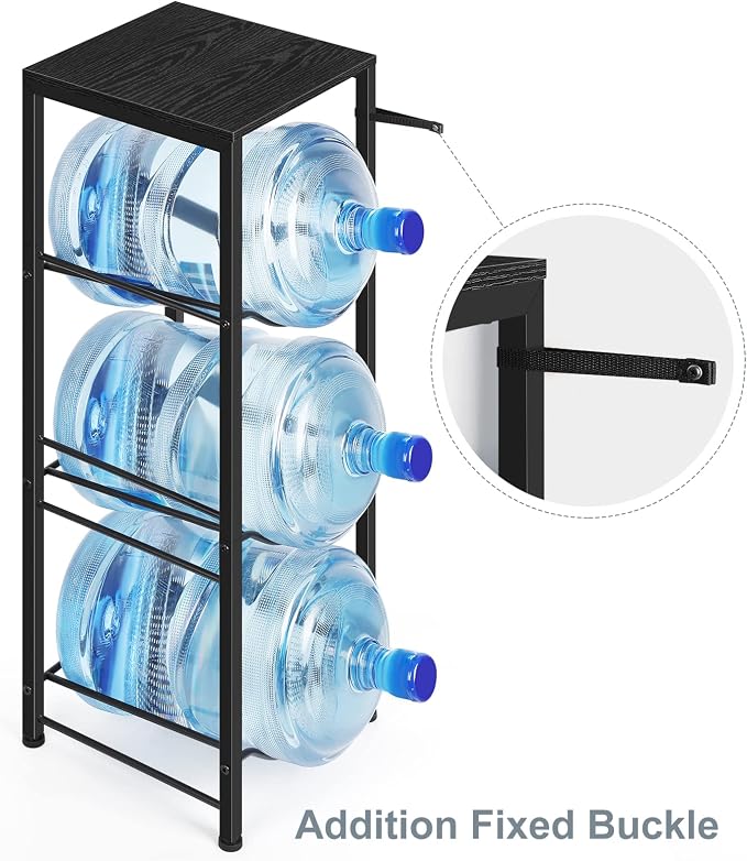 OYEAL Water Bottle Holder Organizer 5 Gallon Water Jug Stand with Shelves, 3-Tier Water Bottle Dispenser Stand for Kitchen Living Room Office, Black - Image 4