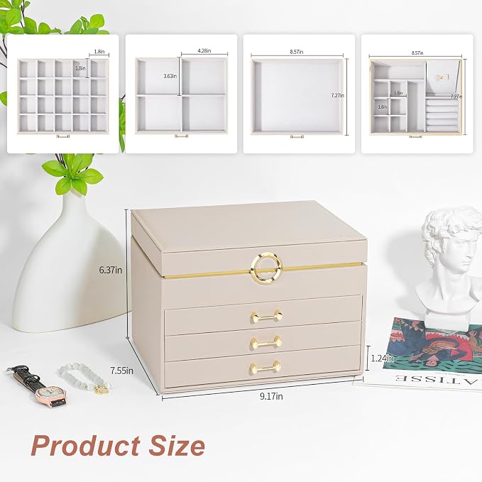 Jewelry Box Organizer for Women Girls, 4-Layer Large Jewelry boxes with 3 Drawers Jewelry Storage Case for Earrings Bracelets Necklaces - Image 2