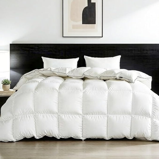 Feather Down Comforter King Size,Premium Ultra-Soft Breathable Comforter High Fill Power Grey Duvet Insert,All Season Hotel Bedding Comforters (Ivory White/All Season, King (U.S. Standard))