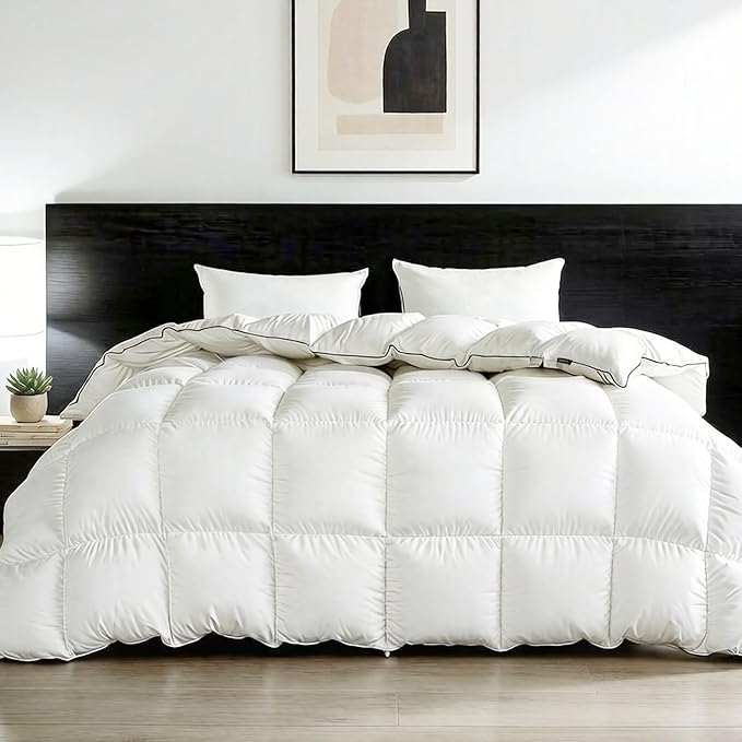 Feather Down Fiber Comforters Twin Size,Premium Ultra-Soft Breathable Comforter High Fill Power White Duvet Insert,All Season Hotel Luxury Bedding Comforters 8 Corner & Center Loops,Baffle Box Design