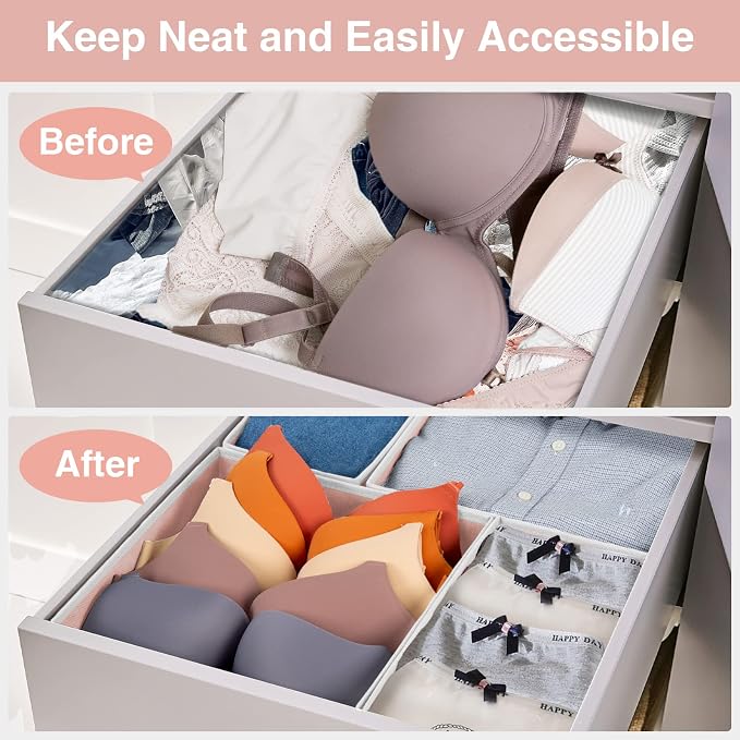 Criusia 8 Pack Underwear Drawer Organizer, Drawer Organizer Clothes, Foldable Cloth Storage Box Closet Dresser Drawer Divider Organizer for Clothes, Scarves - Image 2