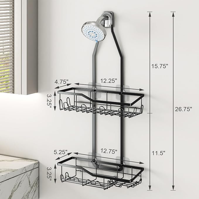 Shower Caddy Hanging,Rustproof Anti-Swing Shower Organizer,2 Tier Hanging Bathroom Caddy Anti-swing and Non-slip,Bathroom Organizer with 18 Hooks for Razor/Sponge - Image 8