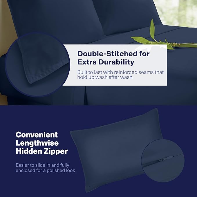 Kickoff Viscose Bamboo Sheets King Size 4-pc 100% Organic Bamboo Viscose Bed Cooling Sheets King Size Set Cool Bedding for hot Sleepers Sheet, Flat, Fitted, Pillowcases (Navy, K)