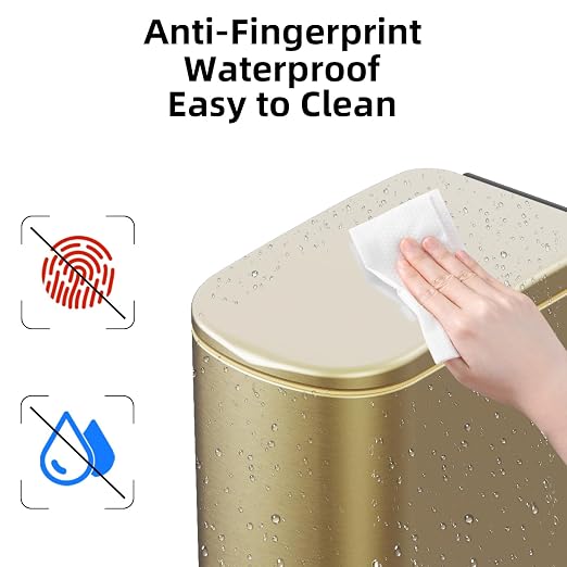 KSSKSS 2.6 Gallon Slim Bathroom Trash Can with Soft Close Foot Pedal, 10L Stainless Steel Garbage Can with Removable Liner Bucket, for Narrow Spaces, Bedroom, Gold - Image 6