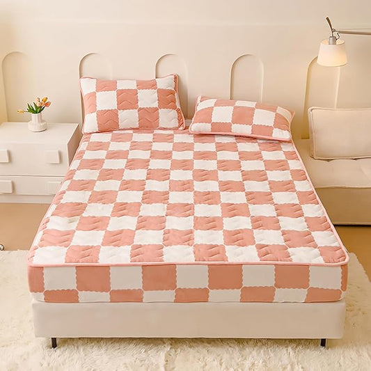 Velvet Fitted Sheet, Soft Velvet Fleece Bed Sheet Mattress Protector Cover with 12'' Deep Pocket Breathable Mattress Pad Cover, Elastic Fitted Mattress Topper(King-71x79inch, Pink)