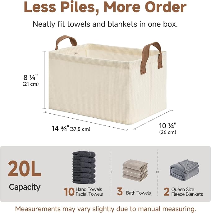 StorageWorks Storage Bins, Shelves Baskets for Organizing, Fabric Closet Organizers with Handles, Metal Frame, Beige-Texture, 2-Pack - Image 6