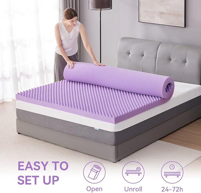 SINWEEK 1.5 Inch Egg Crate Memory Foam Mattress Topper Queen Size, Soft Mattress Pad for Back Pain Relief, Bed Topper, CertiPUR-US Certified