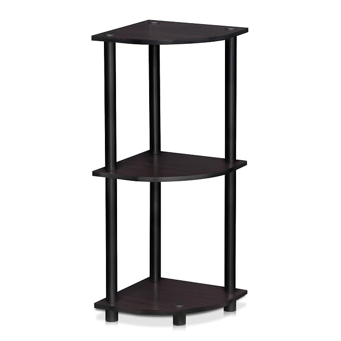 Furinno TURN-N-TUBE Corner Shelf, 3-Tier Corner Bookshelf, Display Storage Shelves with Open Shelves, for Organization and Storage, Living Room, Home Office, Garage, Dark Walnut - Image 3