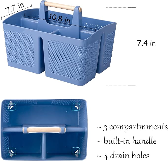 rejomiik Portable Shower Caddy Basket Plastic Cleaning Caddy Organizer Storage Tote with Handle for Bathroom, College, Dorm Room Essentials, Dark Blue - Image 3