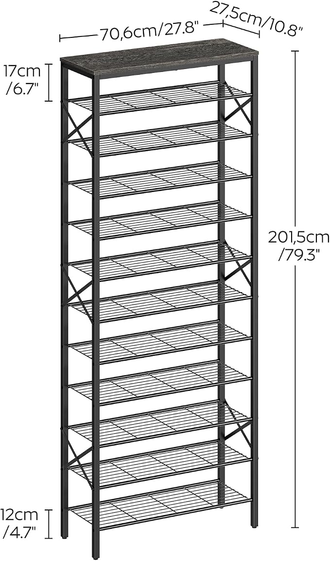 YATINEY 12 Tier Shoe Rack, Large Capacity Shoe Storage Organizer Holds 48 Pairs, Sturdy and Stable, for Entryway, Hallway, Closet, Dorm Room, Charcoal and Black SS12BC - Image 3