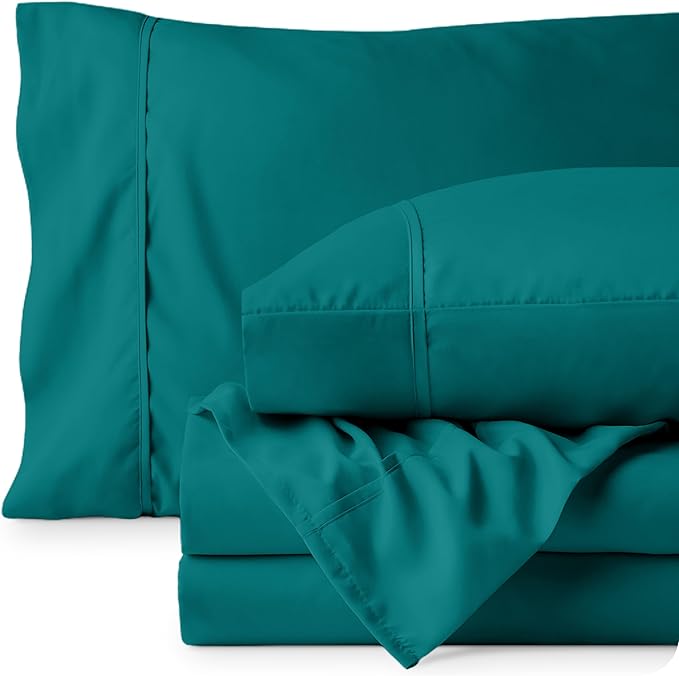Bare Home Queen Sheet Set - 1800 Ultra-Soft Microfiber Queen Bed Sheets - Double Brushed - Deep Pockets - Easy Fit - 4 Piece Set - Bedding Sheets & Pillowcases (Queen, Emerald)