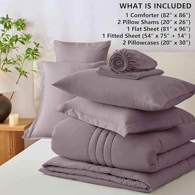 CozyLux Full Comforter Set - 7 Pieces Bed in a Bag Dusty Purple Comforter Set with Sheets Luxury Bed Set All Seasons, Soft Bedding Set with Down Alternative Comforter, Sheets, Pillowcases & Shams