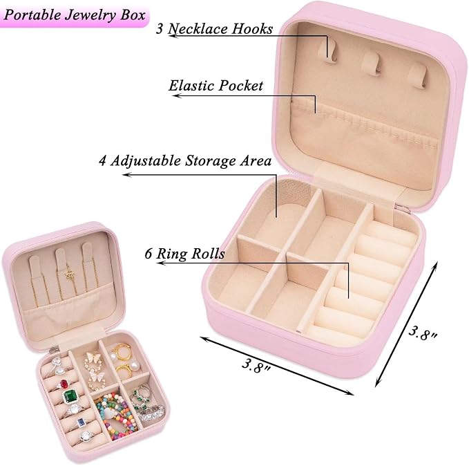 ETHOON Jewelry Travel Case Small Organizer Stocking Box Personalized Gifts Teenage Jewelry Accessories Holiday Wedding Christmas Gift for Women Pink, Letter S - Image 2