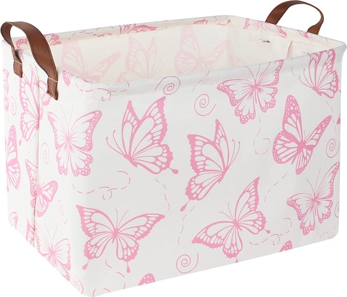 CLOCOR Rectangular Pink Basket, Collapsible Storage Bin, Waterproof Storage Box with Handles, Gift Organizer, Shelf Basket(Pink Butterfly) by CLOCOR