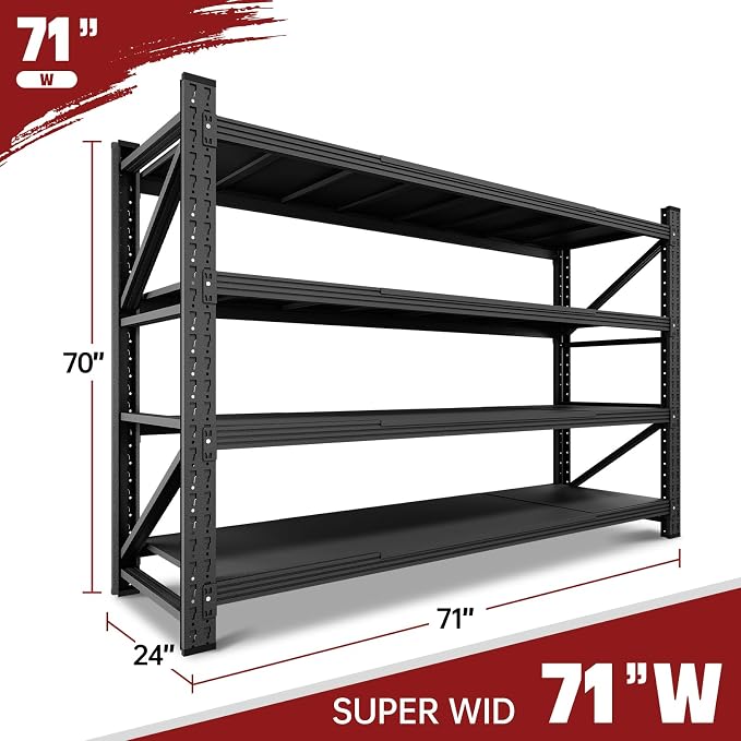 RAVIGIN 5000LBS Storage Shelves,71" W Garage Shelving Heavy Duty Metal Adjustable Garage Shelves, Shelving Units Industrial Shelving for Warehouse,71" W x 24" D x 70" H,Black - Image 2